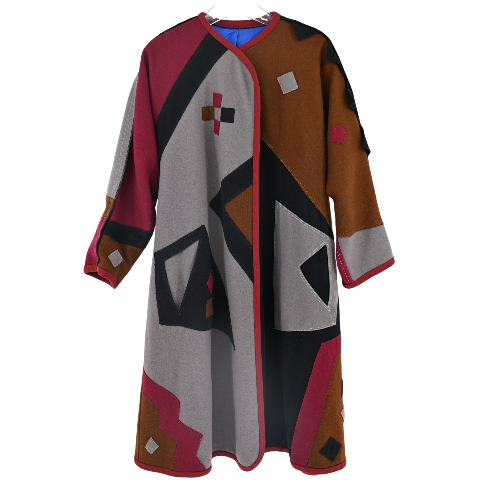 Vtg Lagenlook Handmade Art To Wear Geometric Patchwork Long Coat Of Many Colors